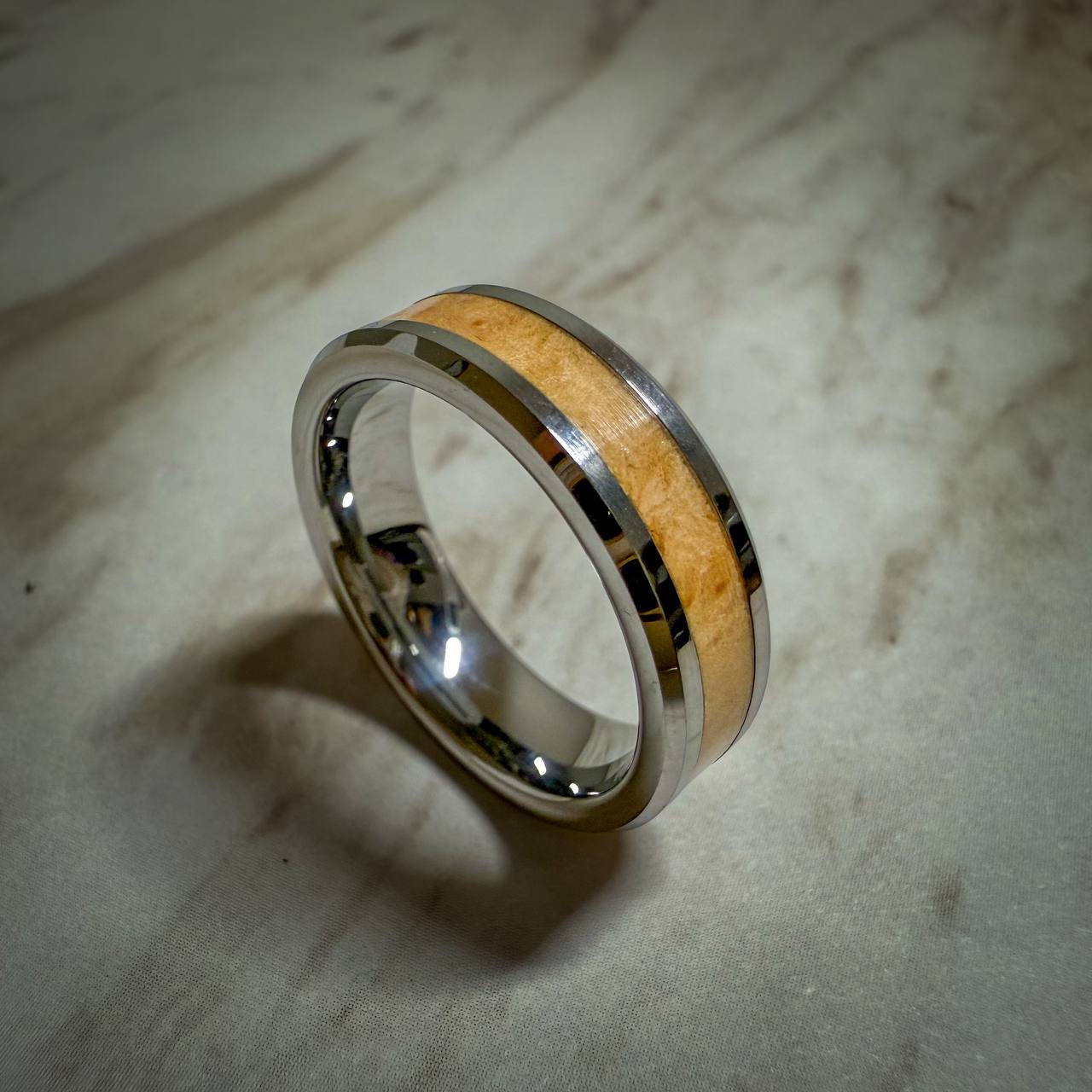 Tungsten Carbide Ring with Wood Inlay