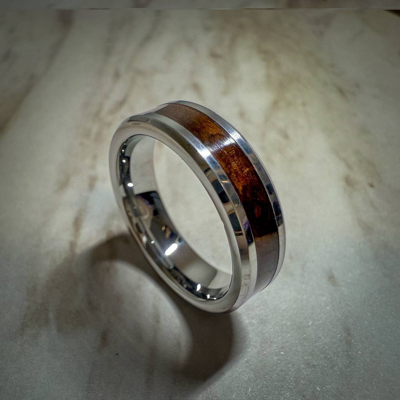 Tungsten Carbide Ring with Wood Inlay