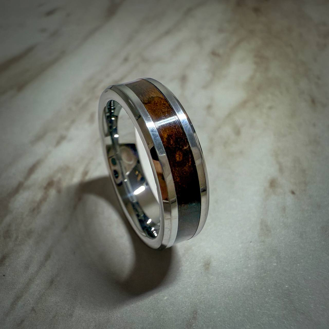Tungsten Carbide Ring with Wood Inlay