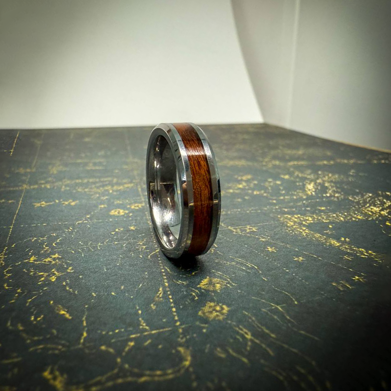 Tungsten Carbide Ring with Wood Inlay